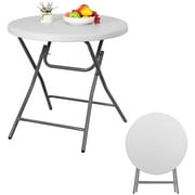 Round Folding Table 2.6 Foot Portable Heavy Duty Plastic Foldable Table Small Indoor Outdoor Folding Table with Carrying Handle for Kitchen Party Camping Picnic Wedding, White